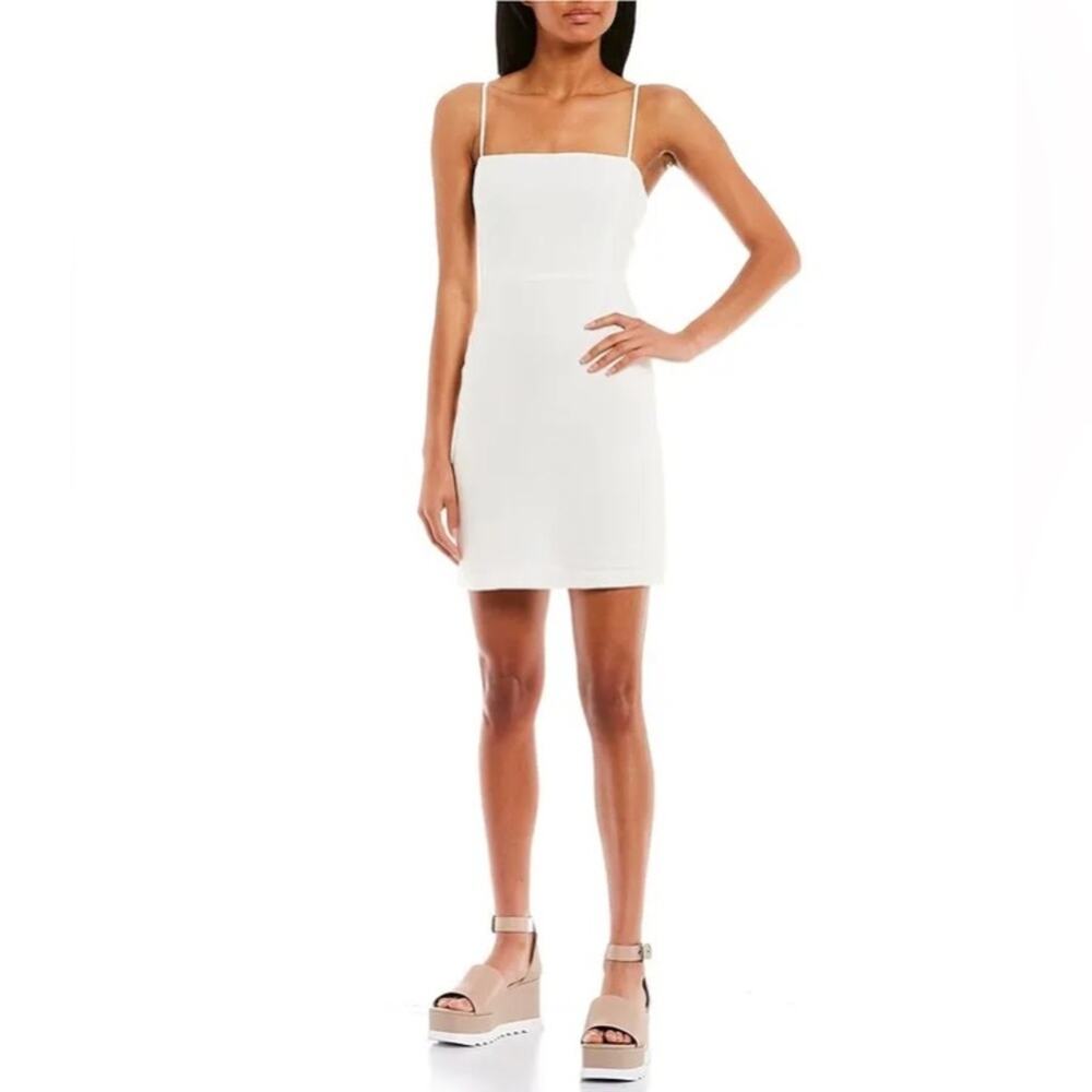 GB SQUARE NECK MINI JUNIORS DRESS COLOR WHITE RAYON LINEN BRAND NEW SIZE LARGE